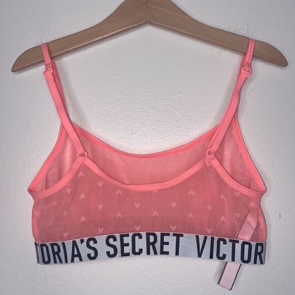 VS VICTORIA SECRET Mesh Heart Logo Band Bralette Bra Bandido Pink Peach Size XS - Picture 5 of 5